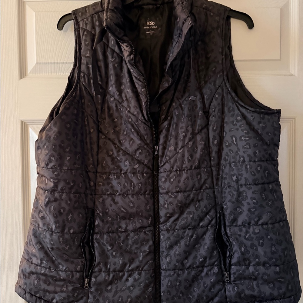 Maurices Black Leopard Quilted Vest